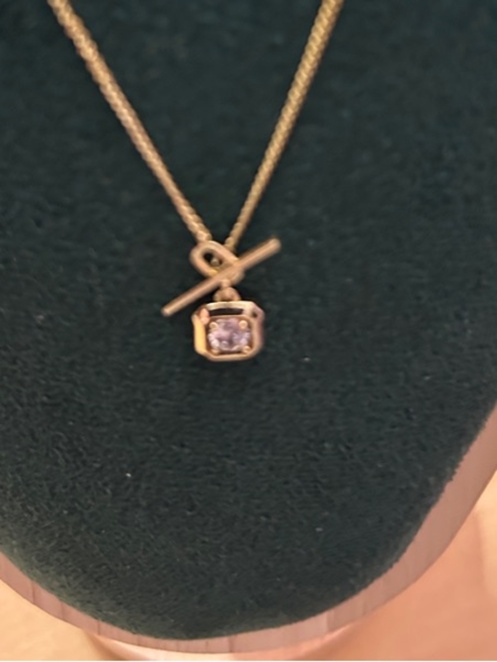 Adina Eden Gold Square Design Solitaire CZ Stone with a Toggle Accent NEW - Picture 3 of 5